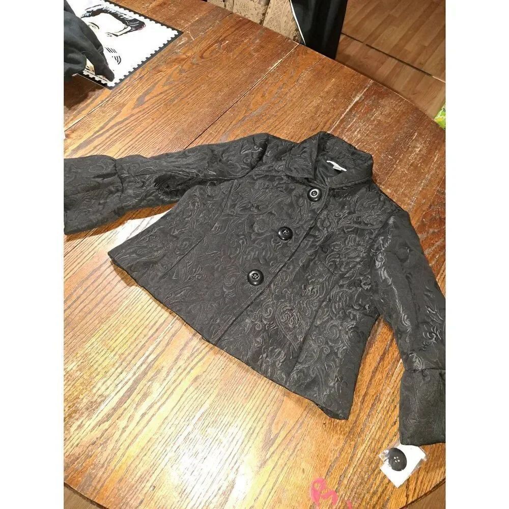 New Size 10 ABR New York Black Jacquard Long Bell Wrist Sleeve Jacket Blazer NWT